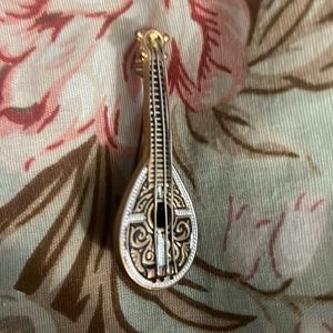 Vintage 60s Damascene Mandolin Brooch Pin Spain